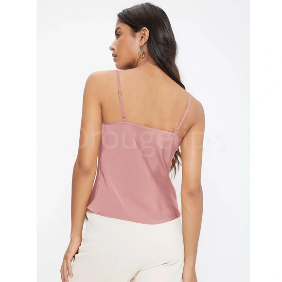 Pink Glamorous Cowl Neck Spaghetti Straps Camisole Top Cami, Draped - Picture 5 of 9